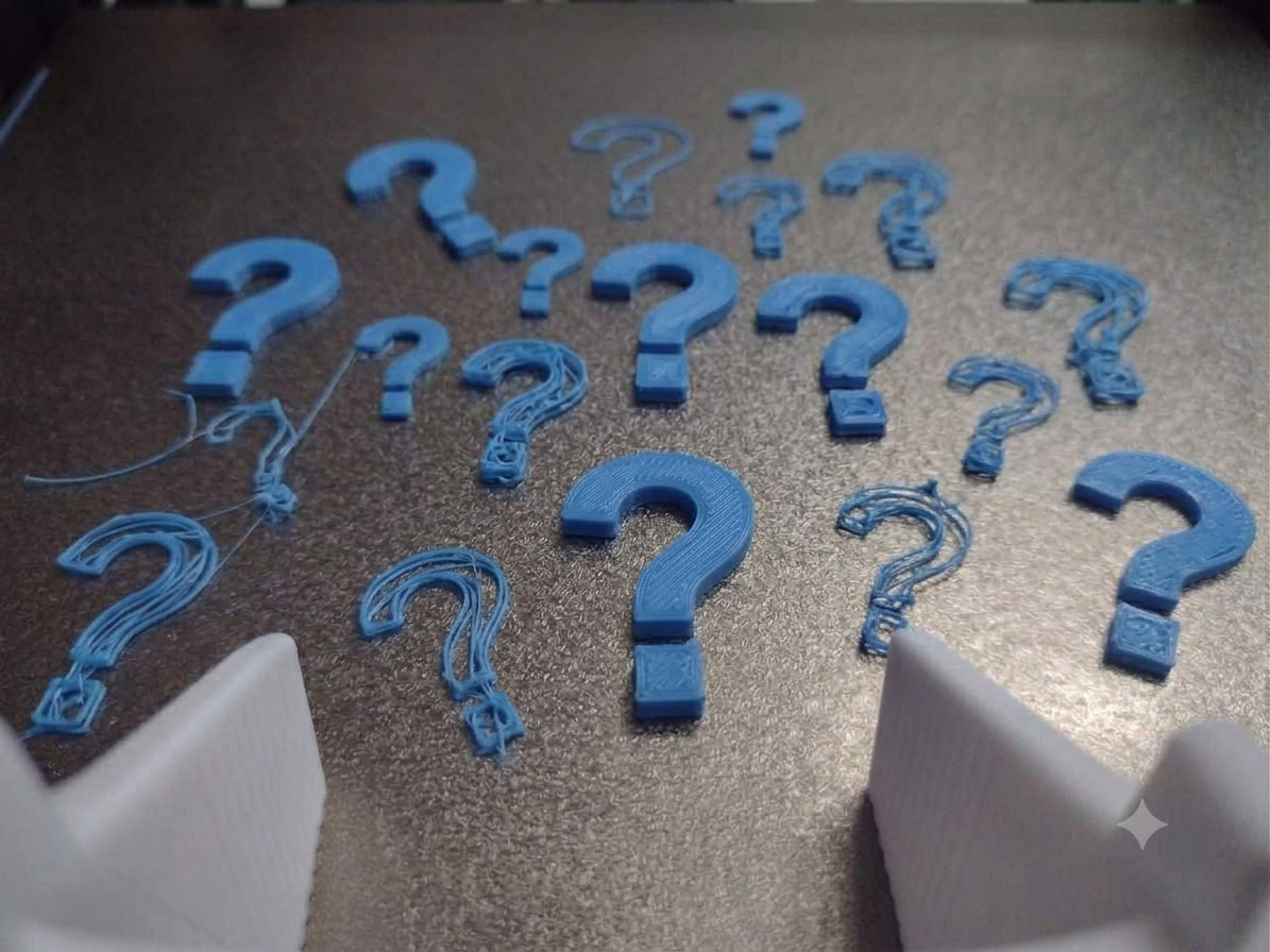 Wrist-camera check: the bed scattered with printed question marks — the cell cannot tell what happened